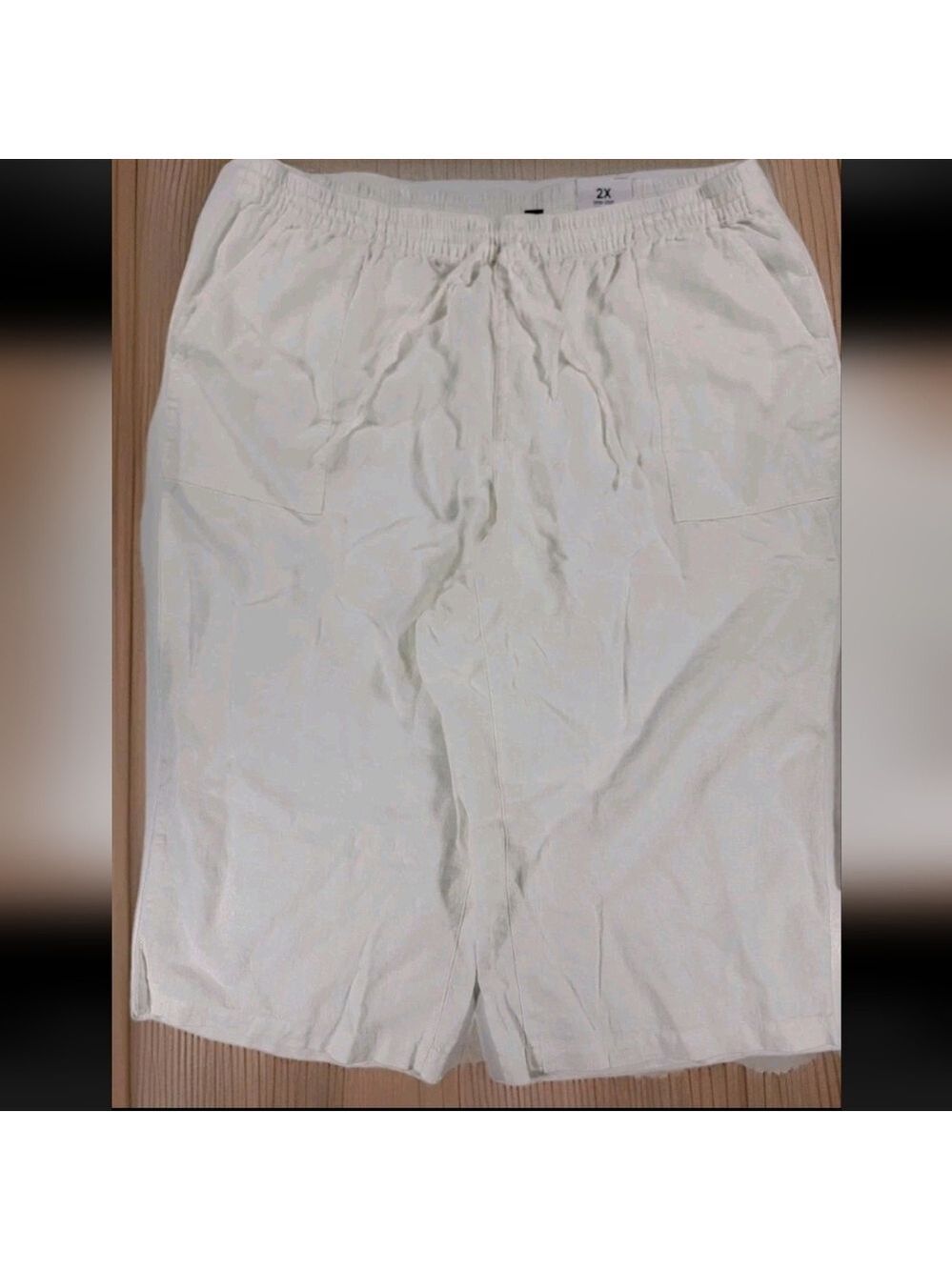 NEW Lands End Capri Pants Women's 20-22W 2X Plus 100% Linen Crop High Rise White